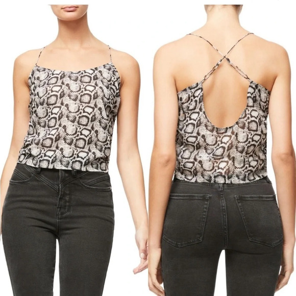 Good American Tank Top Womens 2 Black Cream Snakeskin Print‎ Ruched Medium - Picture 13 of 13